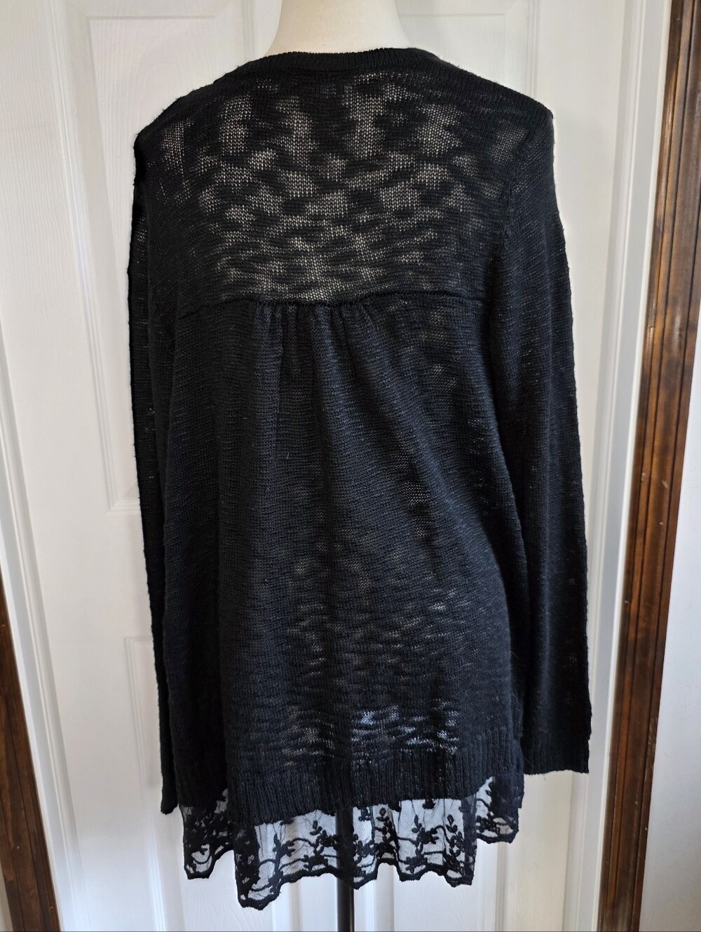 AB Studio Black Open-Front Cardigan with Lace Hem Women's Size Extra Large XL - Picture 4 of 13